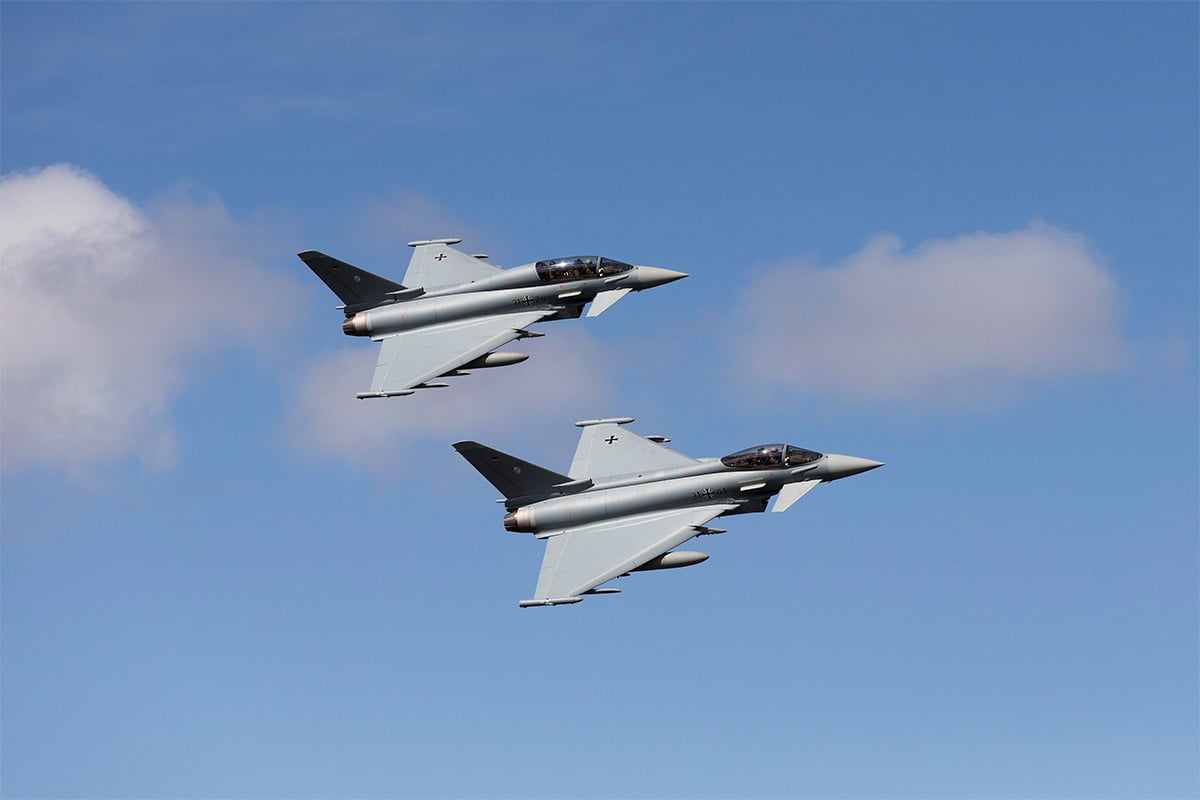 Two Eurofighter aircrafts in the air over Vidsel Test Range