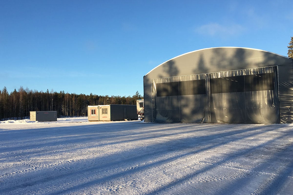 Tent hangar in wintertime