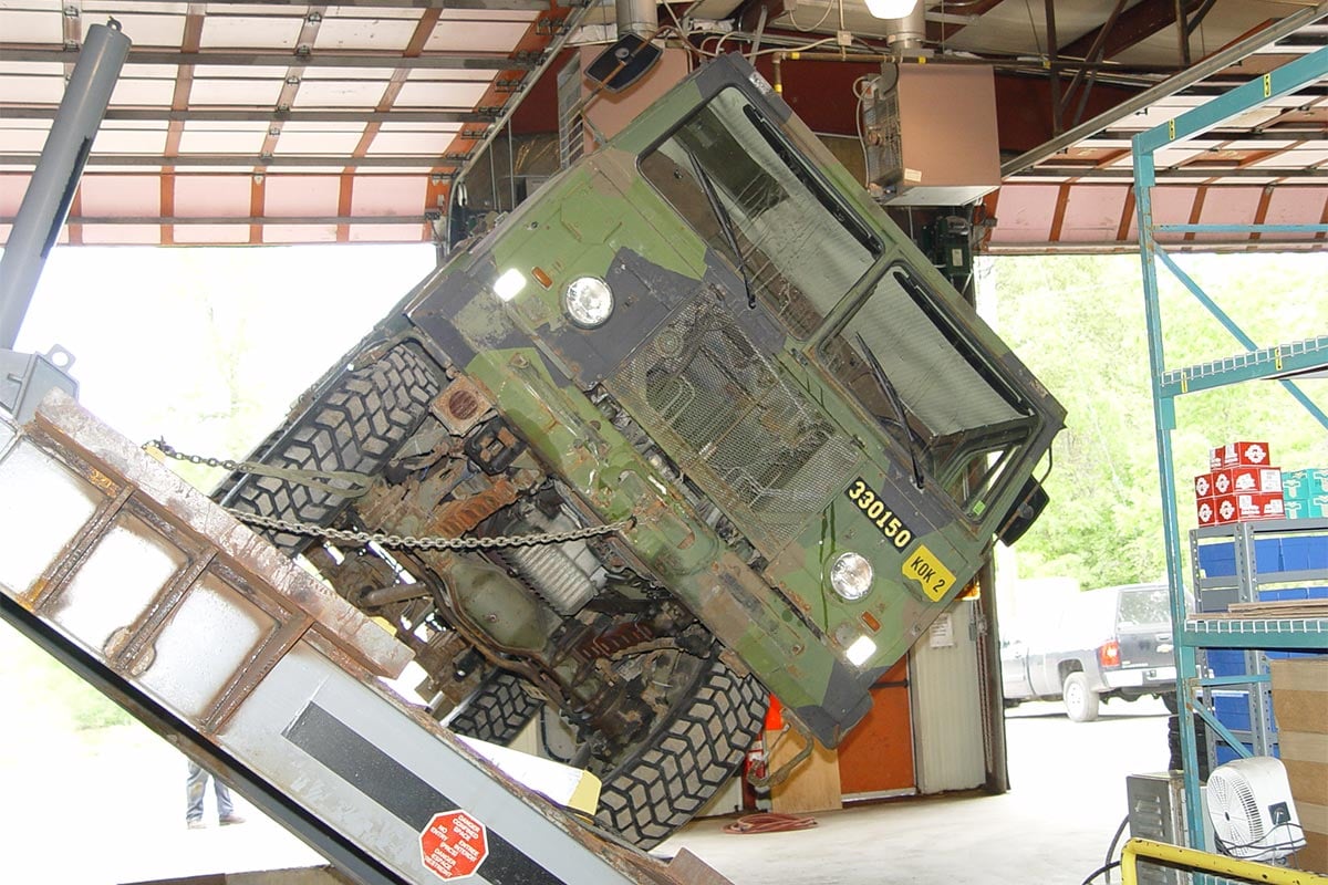 A vehicle being tilted to one side
