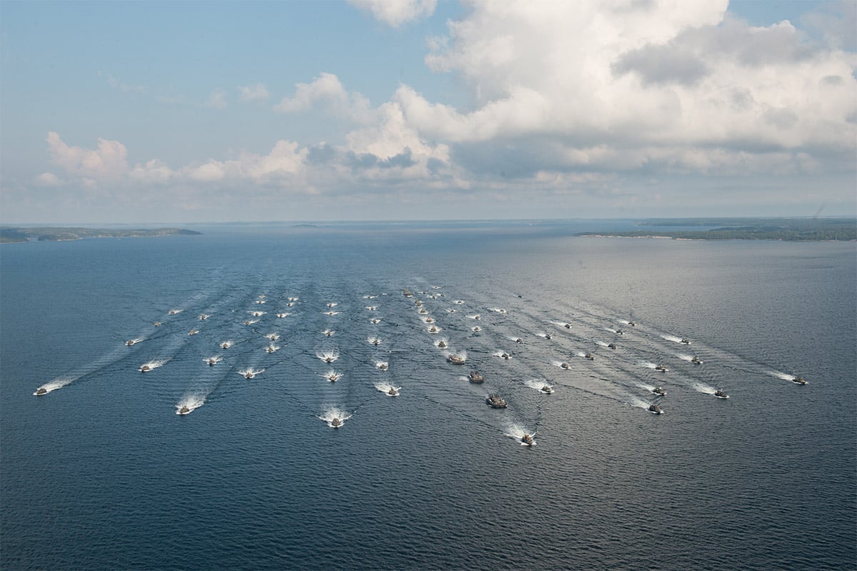 Aerial photo of flotilla at sea 
