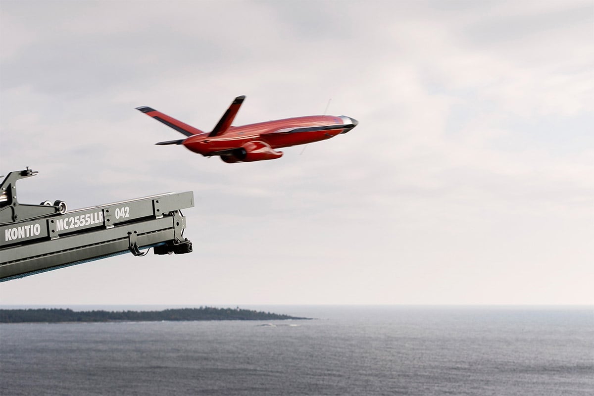 Launching orange coloured target drone MQM 178 FireJet
